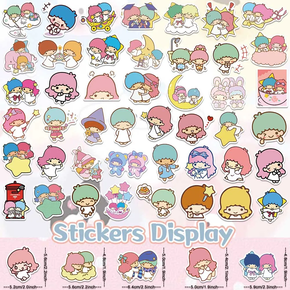 50/100pcs Sanrio Kawaii Little Twin Stars Anime Stickers Aesthetic Cute Cartoon Waterproof Vinyl Kid Phone Decoration Party Gift