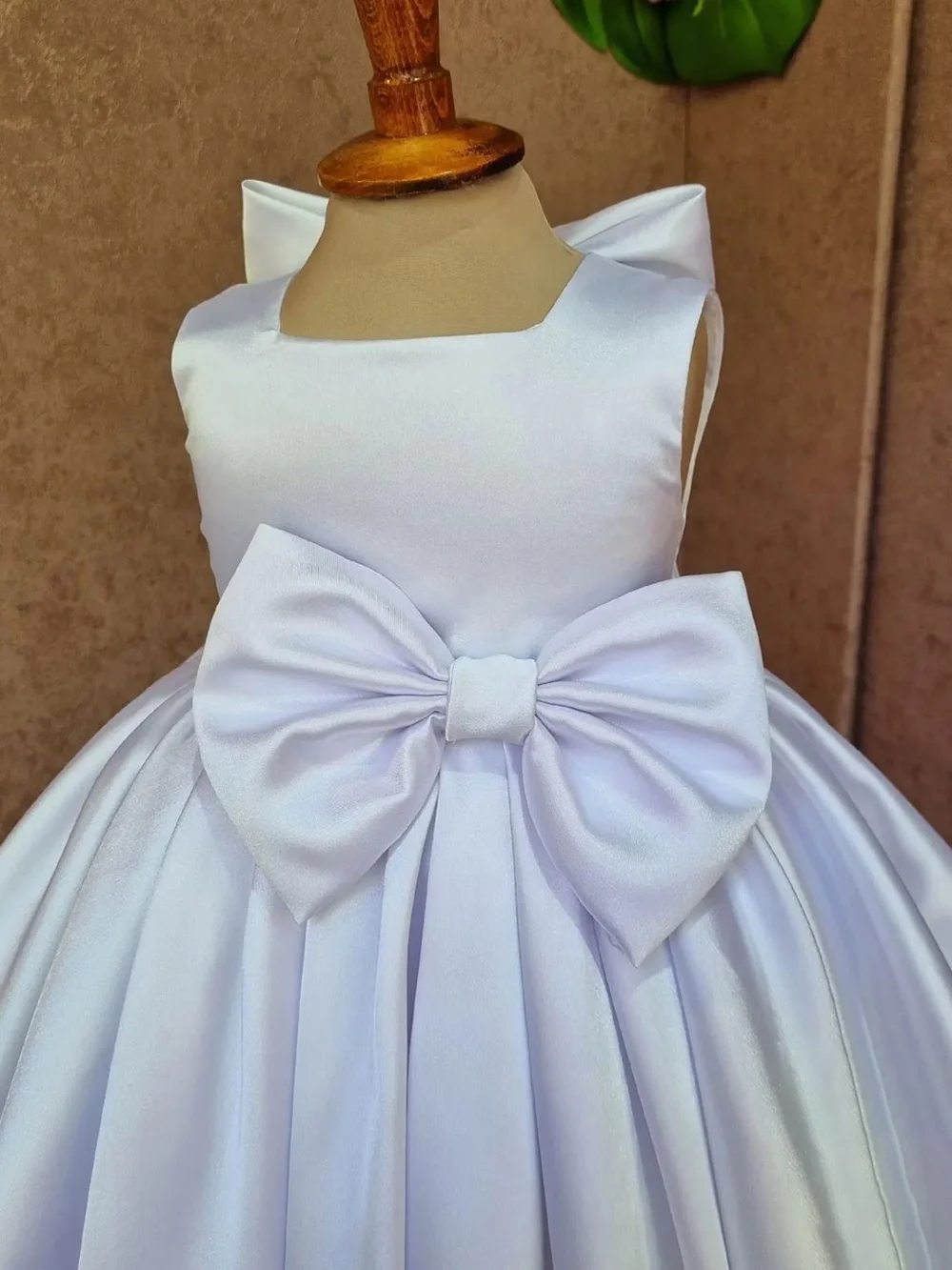 White Satin Baby Girl Party Dresses Child Wedding Dress Puffy Flower Girl Dress Square Collar Kid Girl Birthday Dress