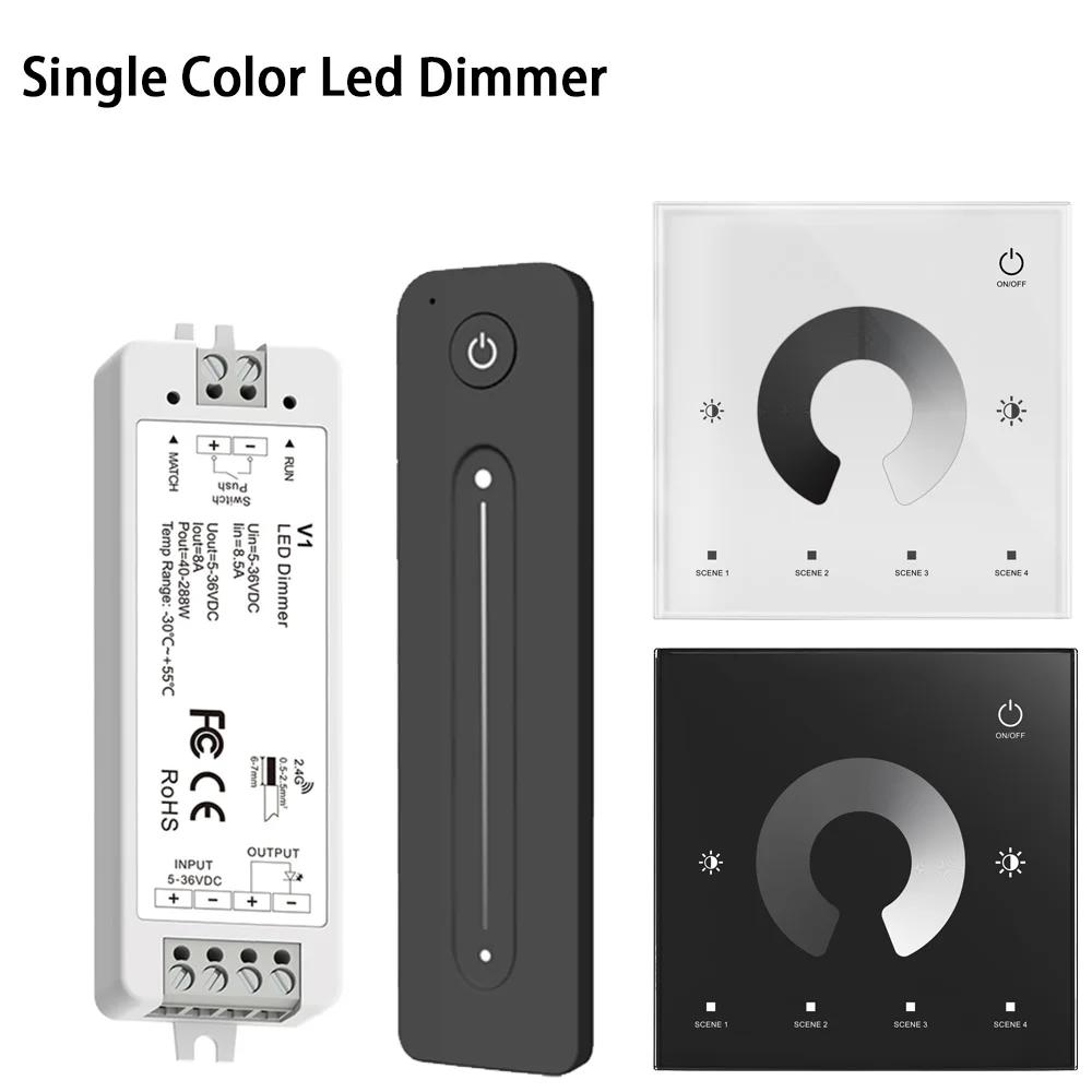 DC12V 24V 36V LED Dimmer PWM Wireless RF 2.4G Brightness Adjustment Touch Remote Controller Switch for Single Color LED Light V1