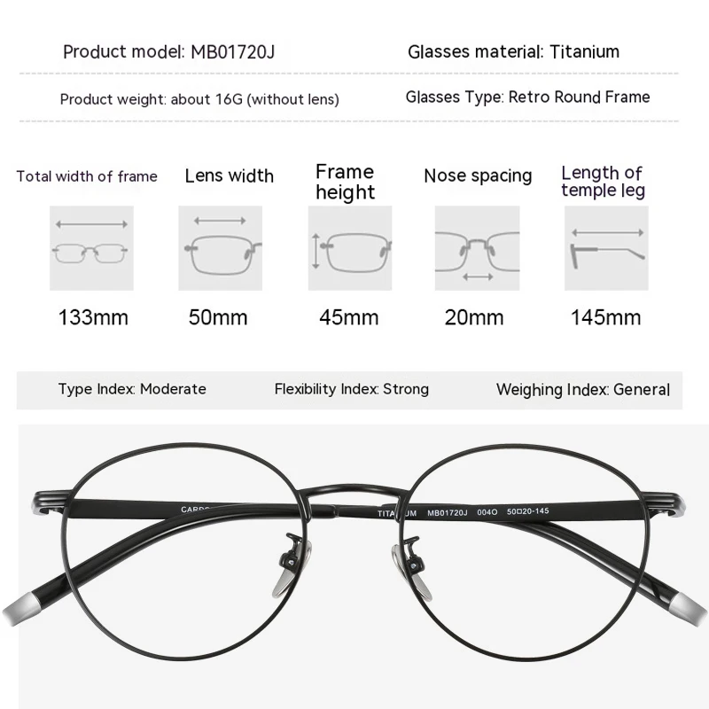 VCKA Vintage Titanium Myopia Glasses Frame Men  Round Optical Prescription Eyeglasses  Women Ultralight Eyewear -0.50 to -10