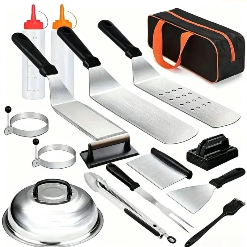 Griddle Accessories Kit, Flat Top Grill Accessories Set Grill Spatula Set with Enlarged Spatulas, Scraper for Outdoor Barbecue