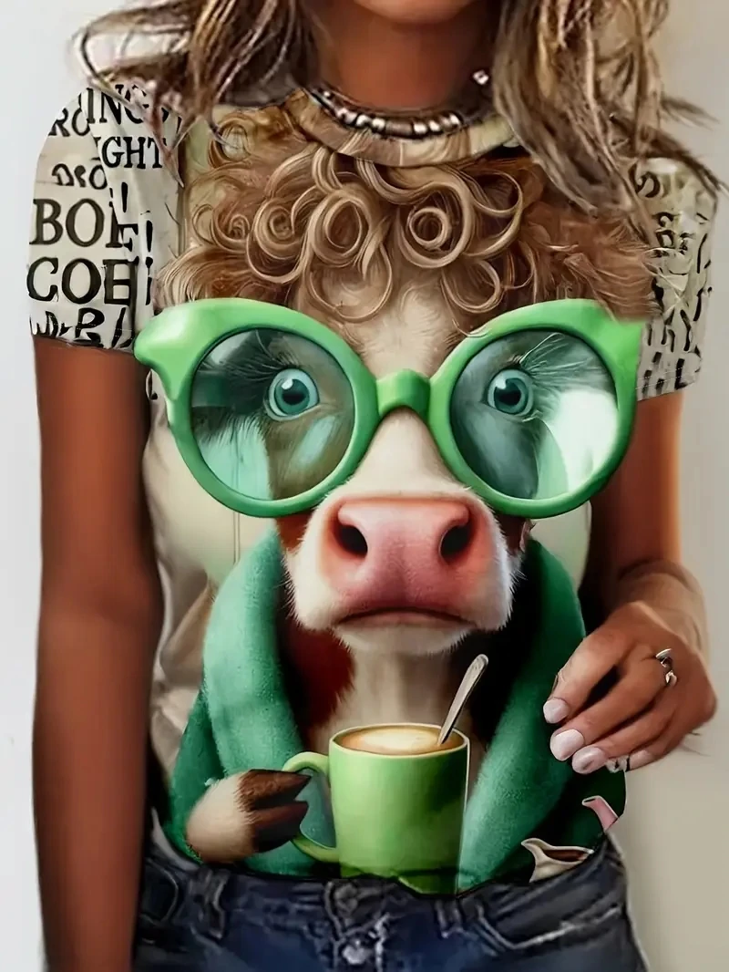 

Женская футболка больших размеров с 3D животным принтом и короткими рукавами, свободная и повседневная, мягкая, удобная и дышащая, для занятий спортом на открытом воздухе