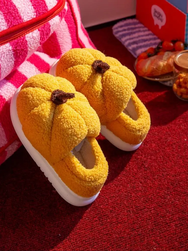 Wintermode, niedlich, lustig, kreativ, kürbisförmige Plüsch-Hausschuhe für Zuhause, Wärme, Entspannung im Freien, für Paare, Baumwollschuhe – Detail 5
