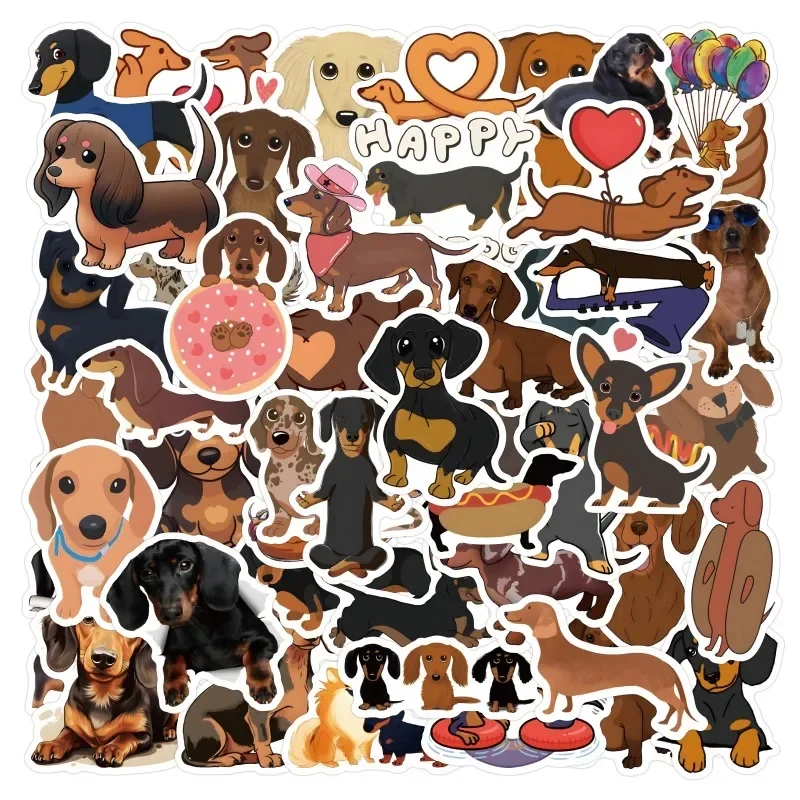 10/60Pcs Realistic Dogs Cartoon Dachshund Stickers For Laptop Scrapbook Ipad Stationery Suitcase Craft Supplies Sticker Material