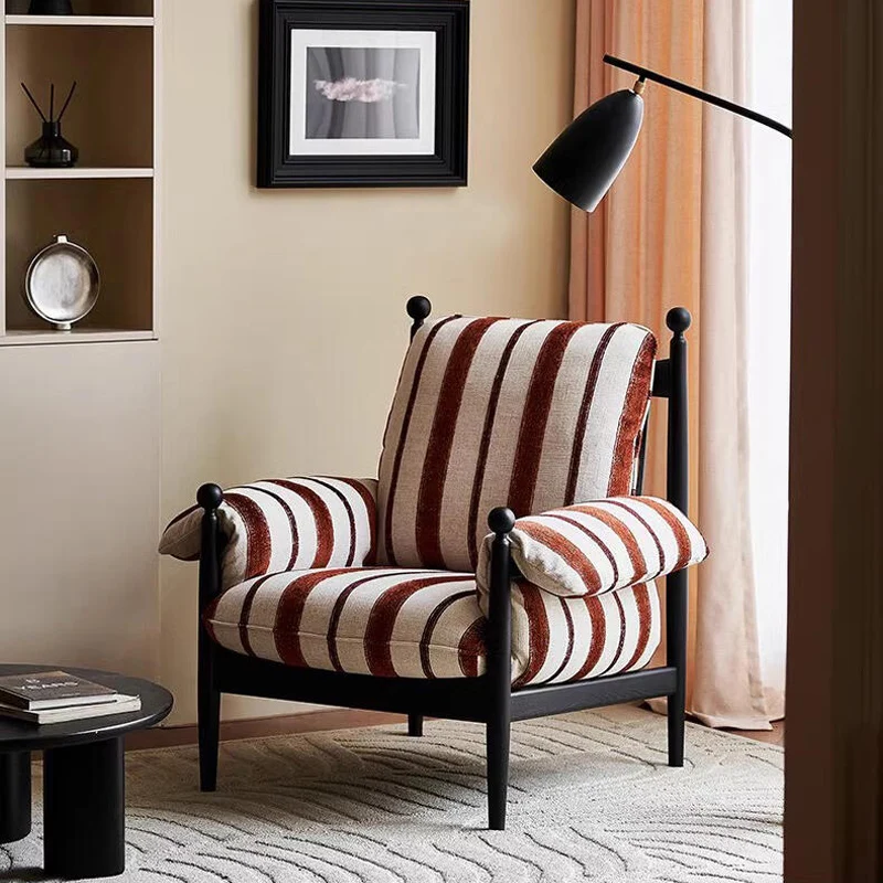 

French vintage red black chair living room balcony designer backrest sofa chair vintage casual lazy chair