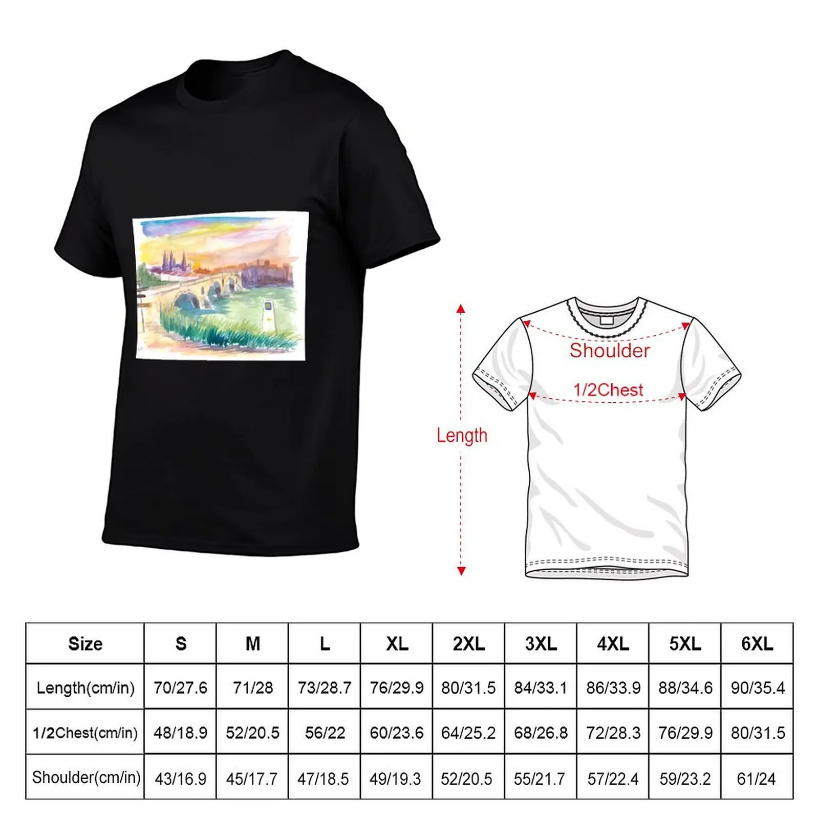 Camino To Santiago Puente de La Reina With Signpost T-Shirt Long Lasting Casual T-Shirt