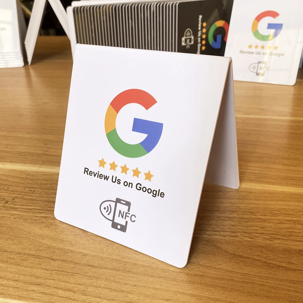 Both Side NFC-enabled Google Review Tap Stand Display Table Coffee shop NFC Card Standup Pedestal Sign