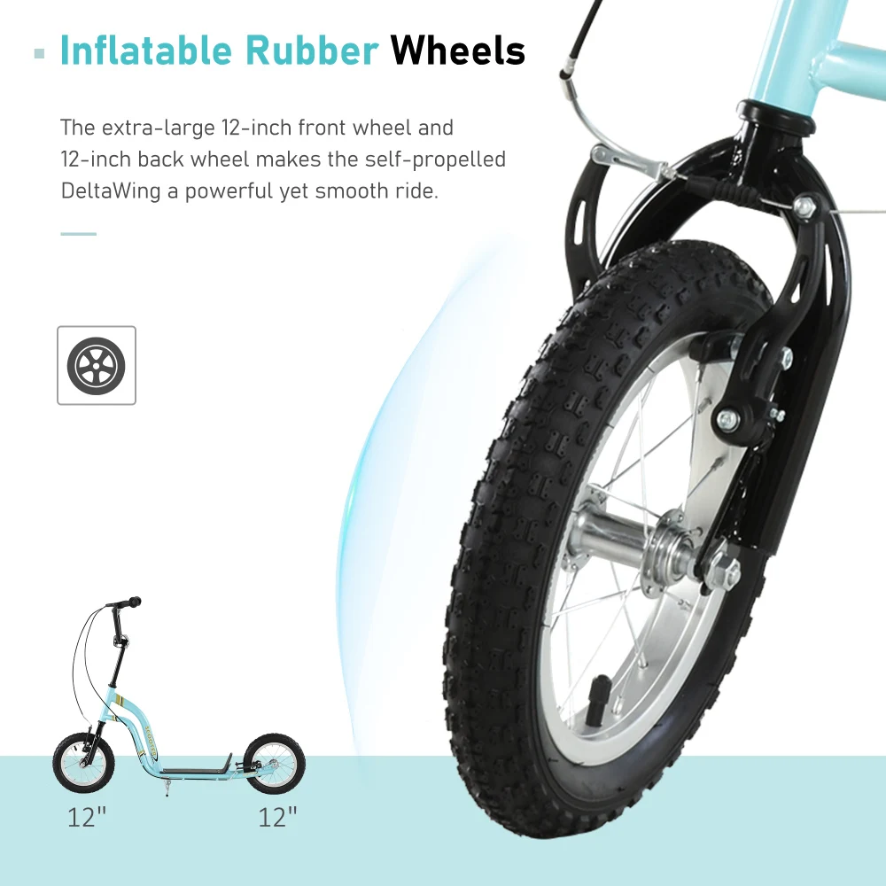 Scooter giovanile pinza anteriore e posteriore doppi freni ruota anteriore gonfiabile da 12 pollici giocattolo per età 5+, blu