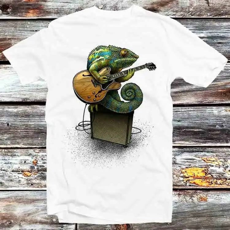 Chameleon Plays The Guitar T Shirt Vintage Retro Cool Cartoon Anime Top B691