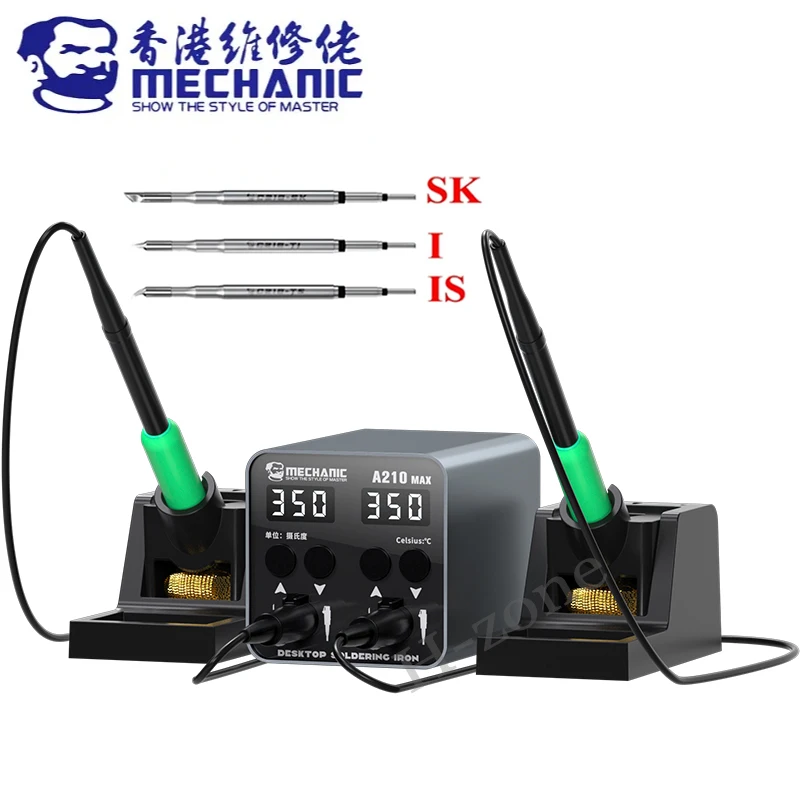 MECHANIC A210 MAX 100W Smart Desktop Soldering Station with Double Handle Base LED Large Display Suitable for C210 Soldering Tip