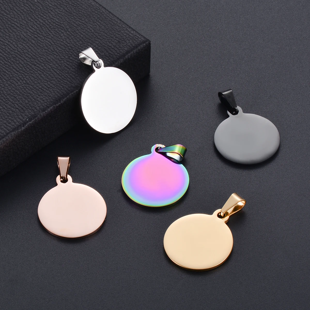 5PCS Fashion Military Army ID 5 Colors Stainless Steel Blank Round  Dog Tags Pendant Quality Pendant Necklace Jewelry