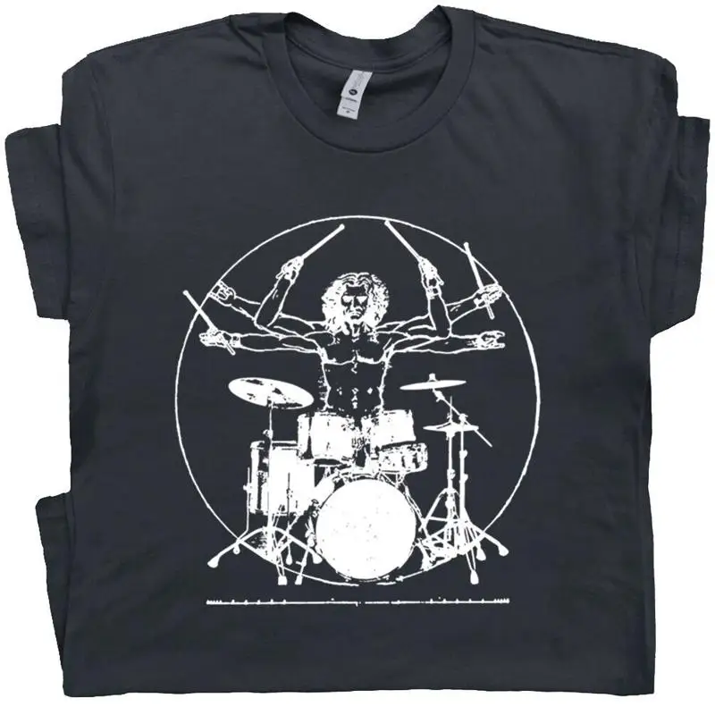 Drums T Shirt Vintage Set Cool Drummer Vitruvian Man Drumming