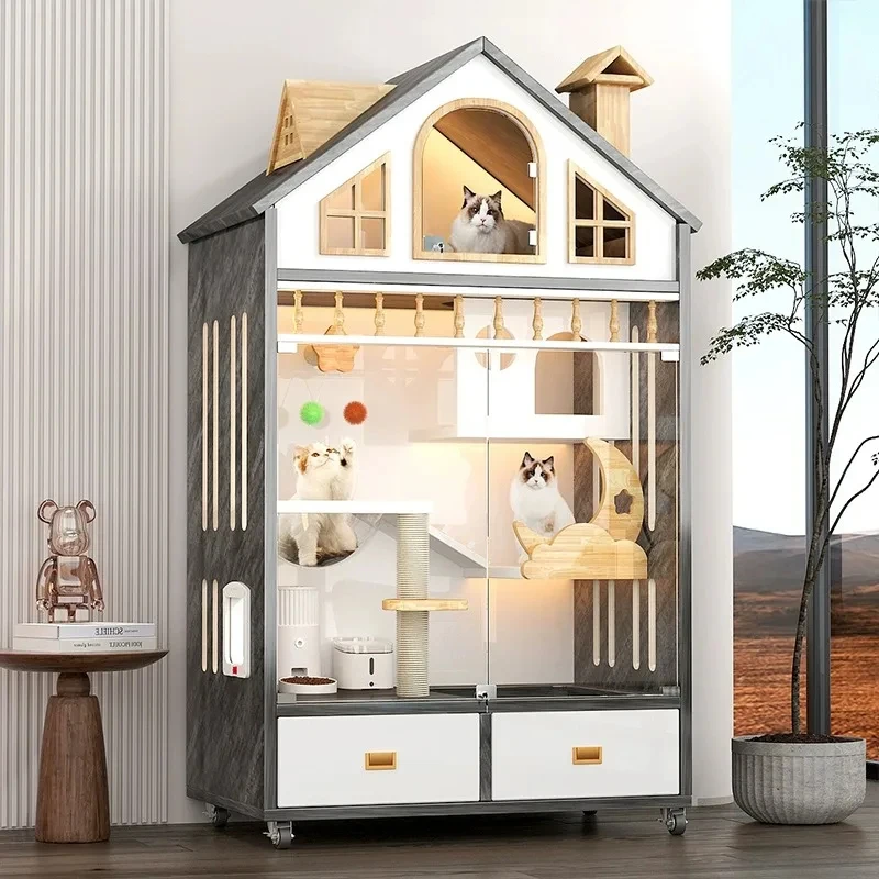 custom.High-End Customizable Indoor House Elegant Pet Large Panoramic Nest LED Cage Pointed Counter Showcase Displ