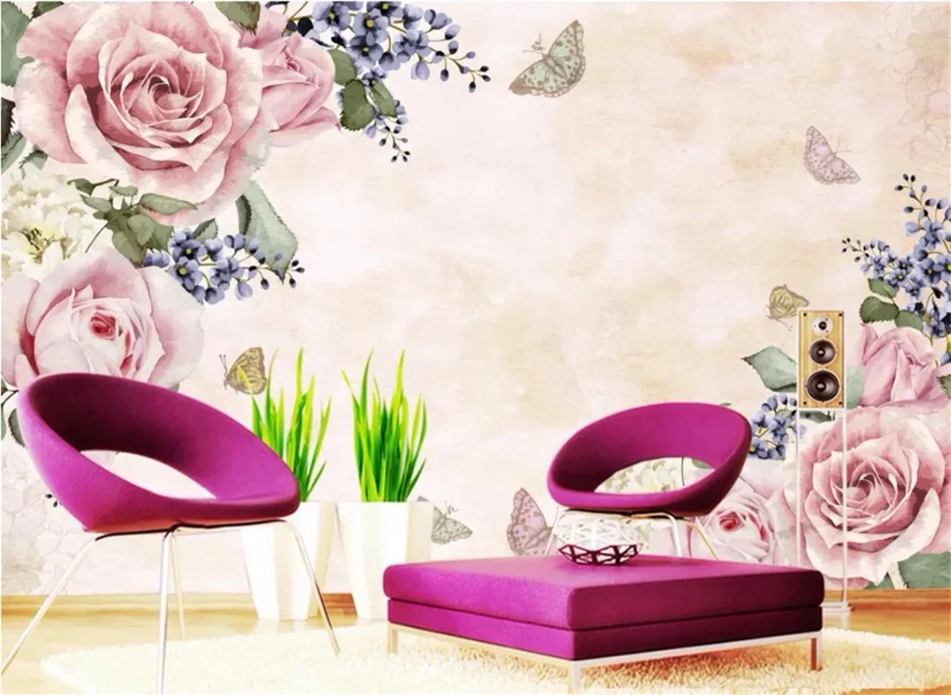 Custom 3D Mural Lily Pearl Necklace Diamond Flower Design Living Room Wall Decor TV Background Art Stickers Home Decor