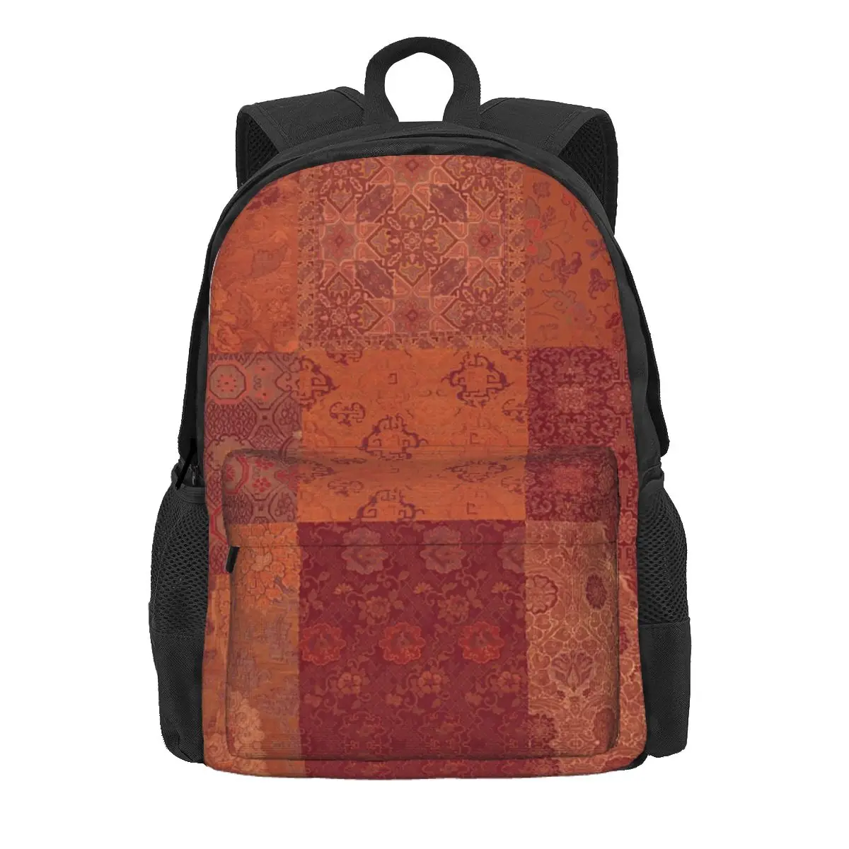 Vintage Bohemian Quilt In Burnt Orange Backpack Daypack Large Capacity Children BookBag School Bag Shoulder Bags for Men Women