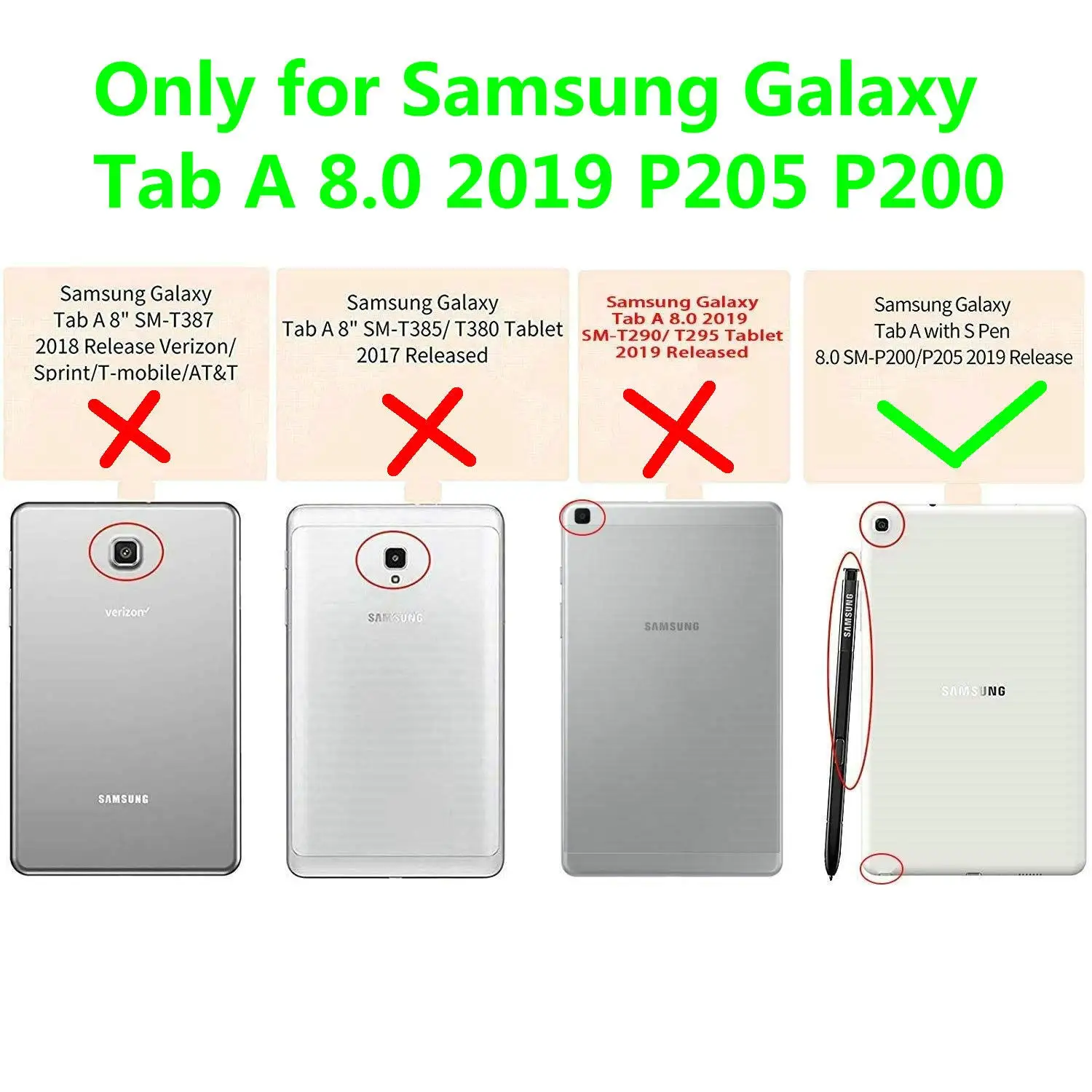 for Samsung Galaxy Tab A 8.0 (2019) with S Pen P200 P205PU Leather Protection Cover Case with Tri-fold Stand