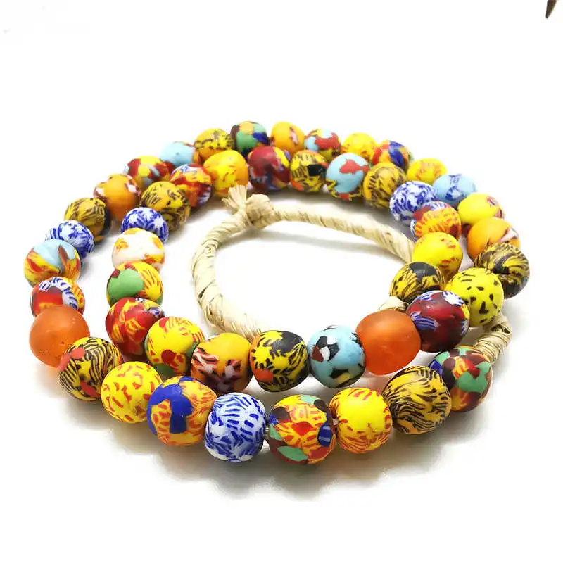 Amazing African Handmade New Trade Beads Colorful Painted Ball Lampwork Strand Colored Glaze Necklace TNL240