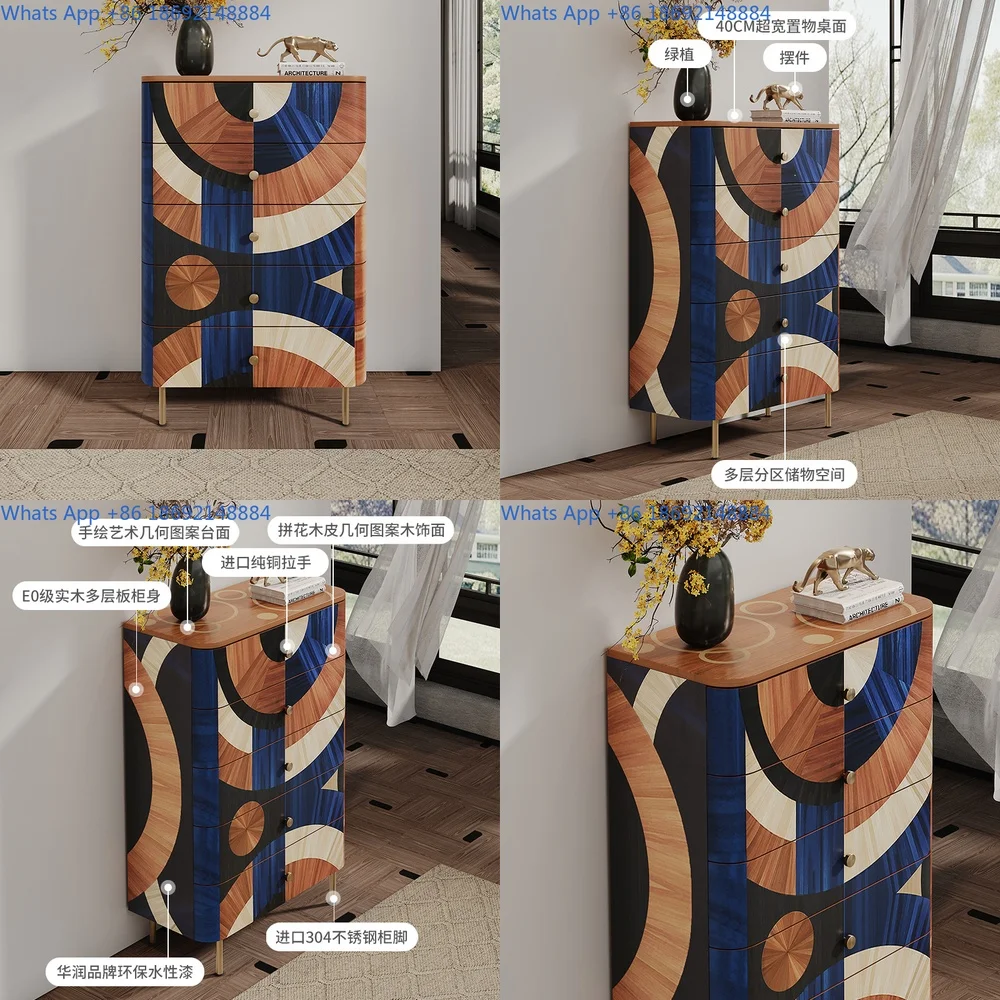 

Italian style luxury 5 drawer chest artistic inlay wooden cabinet for bedroom living room storage