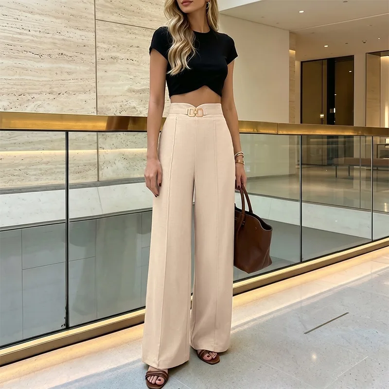 Pant Women Wide Leg Long Pants Slim Fit High Waist Straight Trousers Y2k Streetwear Elegant Splice Work Casual Autumn Winter