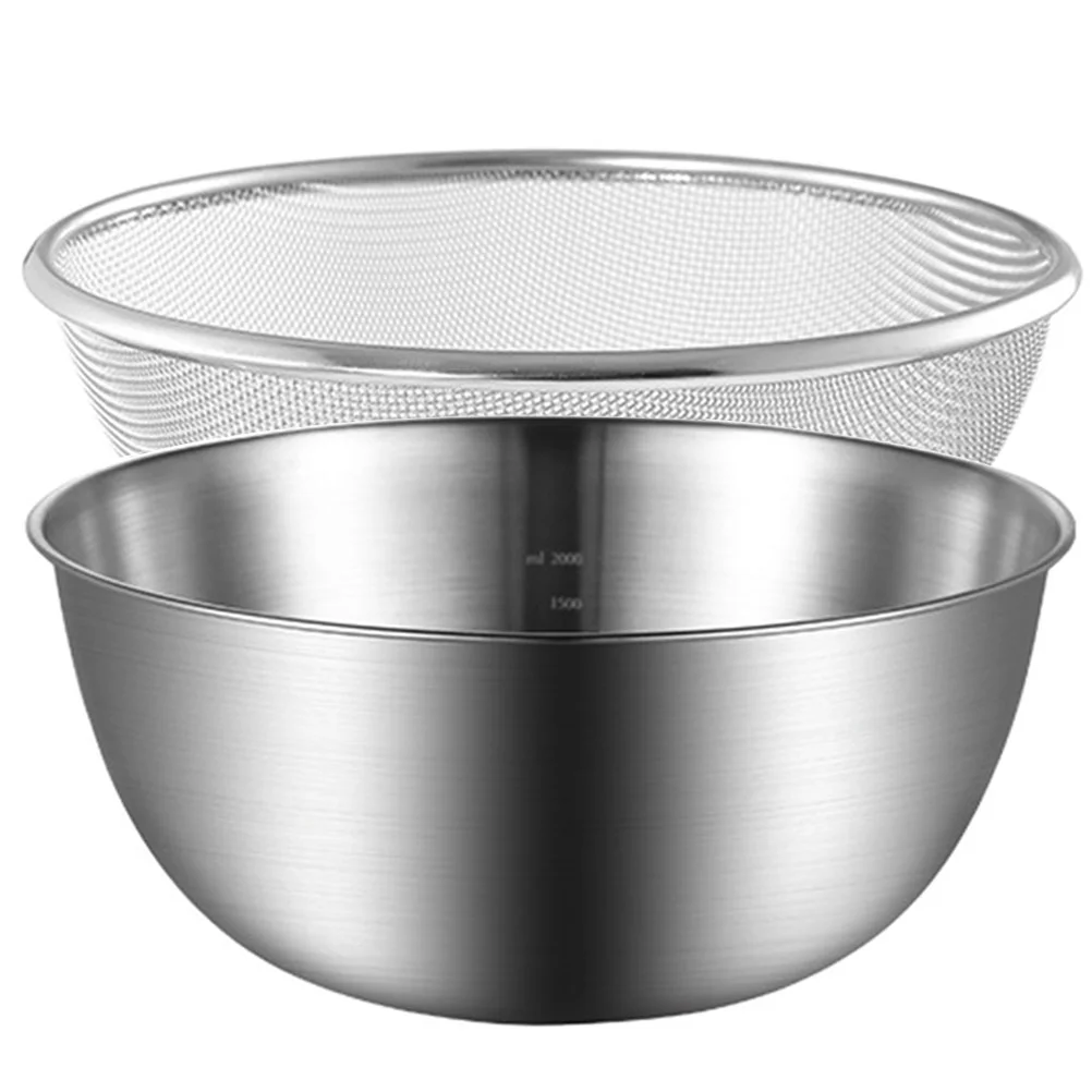 Bowl Strainer Colander Washing Rice Basket Kitchen Stainless Steel Salad Spaghetti Pasta Fruit Draining Rinsing Mixing Mesh Set