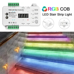 Tira de luz de escalera COB RGB, Sensor de movimiento PIR, atenuación, Sensor de luz diurna, fácil conexión e instalación para controlador de escalones de escaleras, DC24V