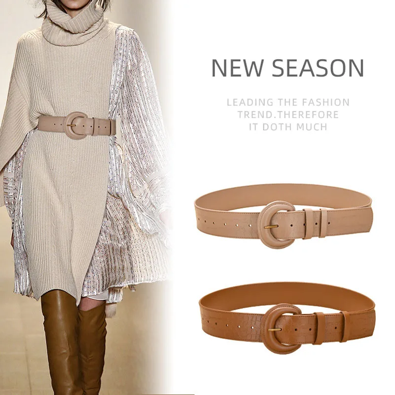 

Western Stone Pattern Design Leather Alloy Briefcase Buckle Women Waistband Fashion Dress Down Coat Wide Belt For Ladies