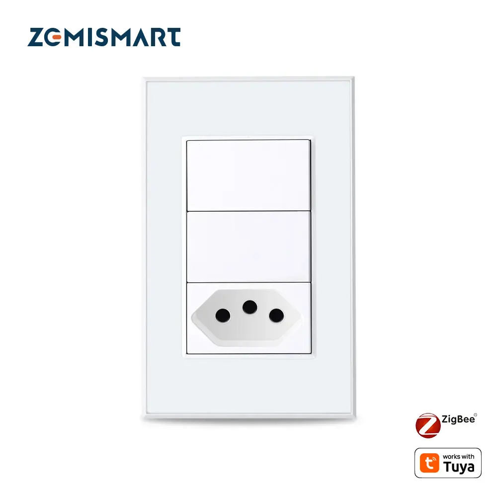 Zemismart Zigbee 2 Gangs Interruptor with 10A Smart Brazil Socket Work with Tuya Brazilian Wall Outlet Switch Alexa Google Home