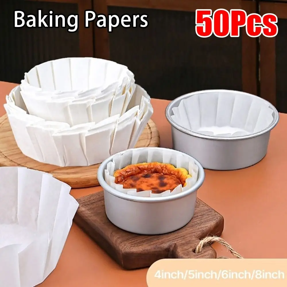 50Pcs Kitchen Use Baking Papers Cake Wrap Foldless Disposable Basques Cake Paper 4/6/8inch Oilproof Cupcake Liner