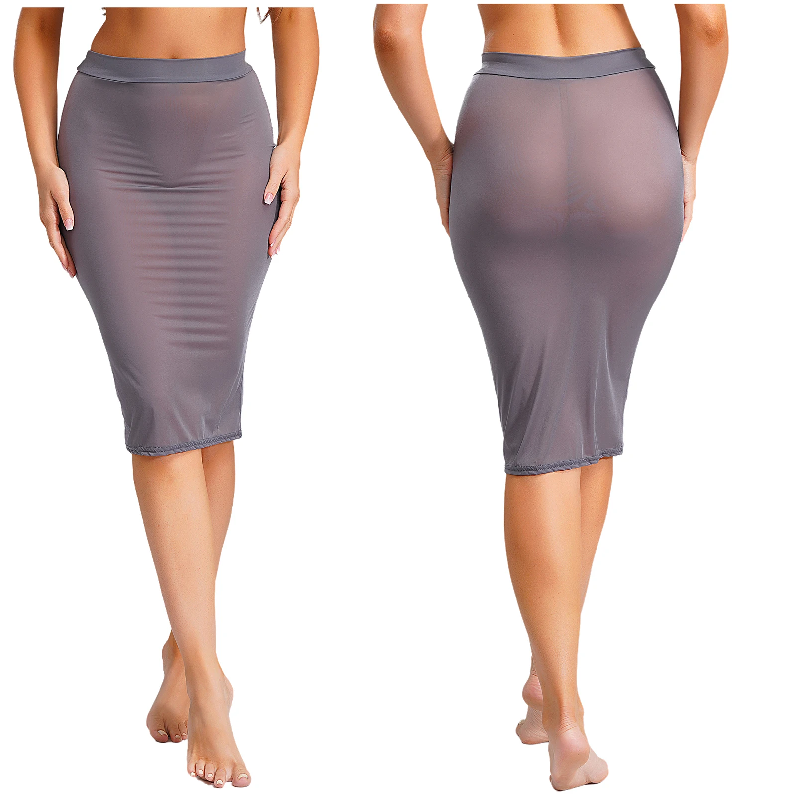 Womens See Through Stretch Bodycon Skirt High Waist Ultra-thin Pencil Skirt Midi Skirt Lingerie Nightwear for Dating Anniversary - Image 5