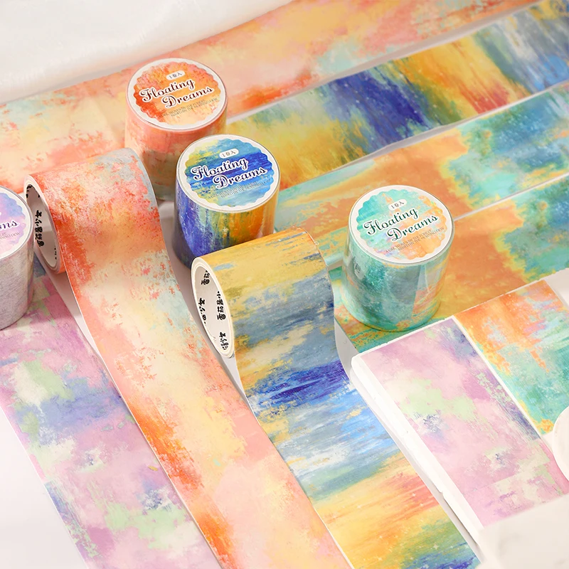 Oil Painting Texture Washi Tape Gradient Dream Scenery Masking Tape For Journal Scrapbooking Background Decor Stationery