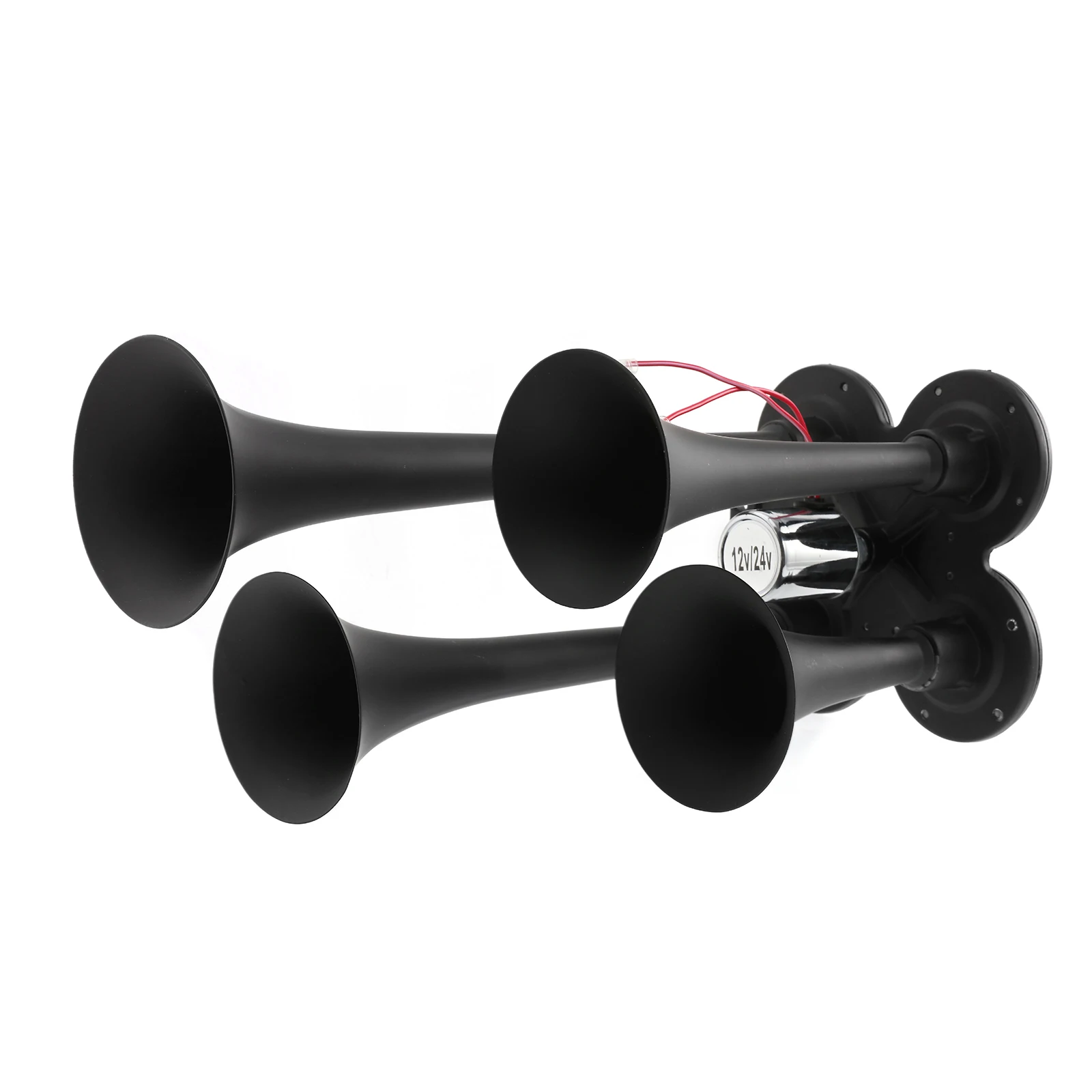 Universal 12V 24V 150dB Air Horn Black 4 Trumpets Train Air Horn Loud Sound Horn for Car Trunk Boat