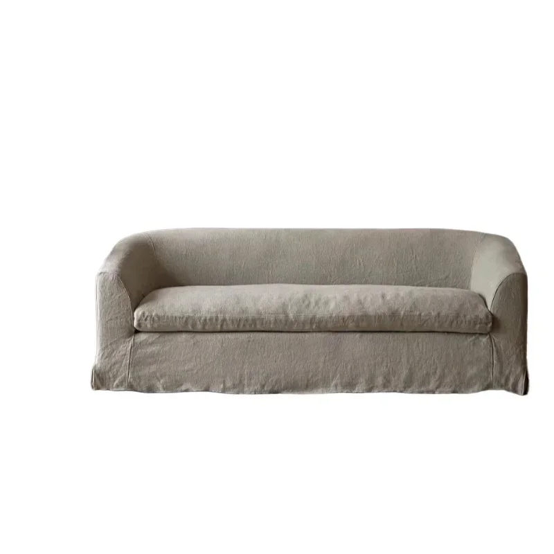 Wabi-sabi linen fabric removable and washable straight row small apartment living room B & B hotel Japanese retro fabric sofa