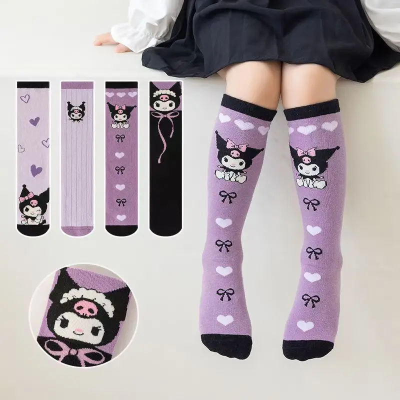 

Детские хлопковые чулки Sanrio Kuromi, модные средние чулки для девочек, универсальные носки до середины икры с милыми героями мультфильмов, весна и осень