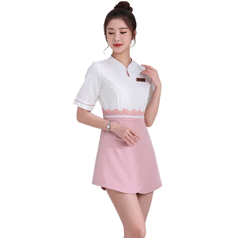 Korea Elegant Spa Massage Esthetic Uniform For Women Beauty Salon Beautician Clothing Hotel Waitress Pleated Skirt Tunic dress