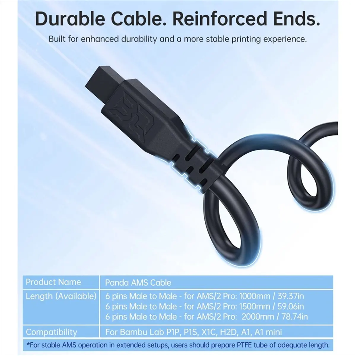 AT42  Upgrades 6 Pins Male to Male Panda Cable with Magnetic Ring for P1P P1S X1C H2D A1 A1 Mini,1000mm