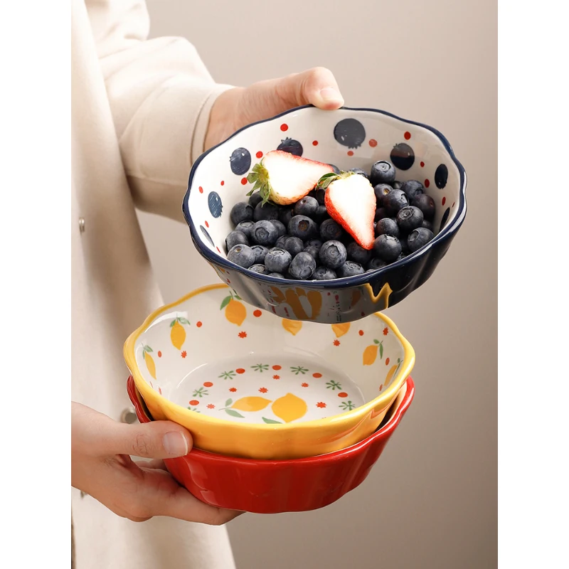 Ceramic Bowl Korean Style Cute Cartoon Fruit Household Tableware Salad Dessert Pudding Ice-Cream Breakfast Bowls Personal Items