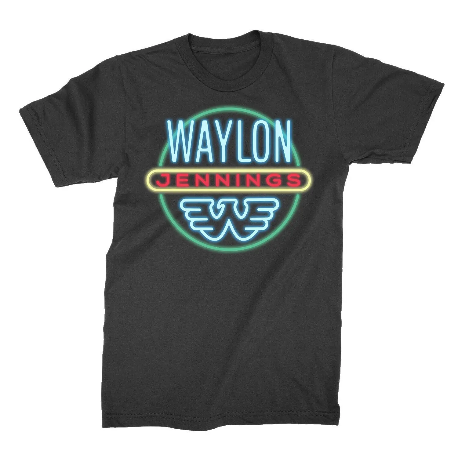 Men'S Waylon Jennings Neon T Shirt Large Black