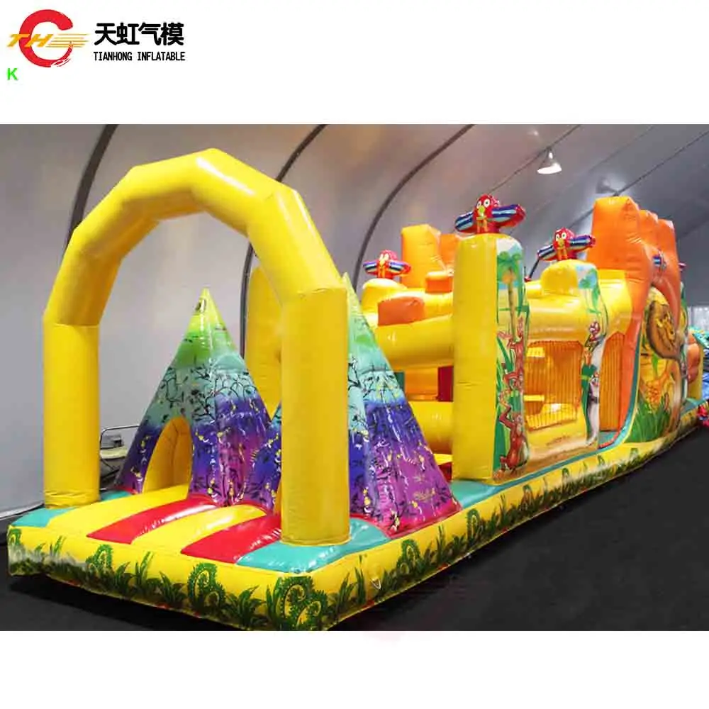 ملعب دورة عقبة قابلة للنفخ على شكل الغابة، حارس تجاري متين قابل للنفخ مع عوائق منزلقة