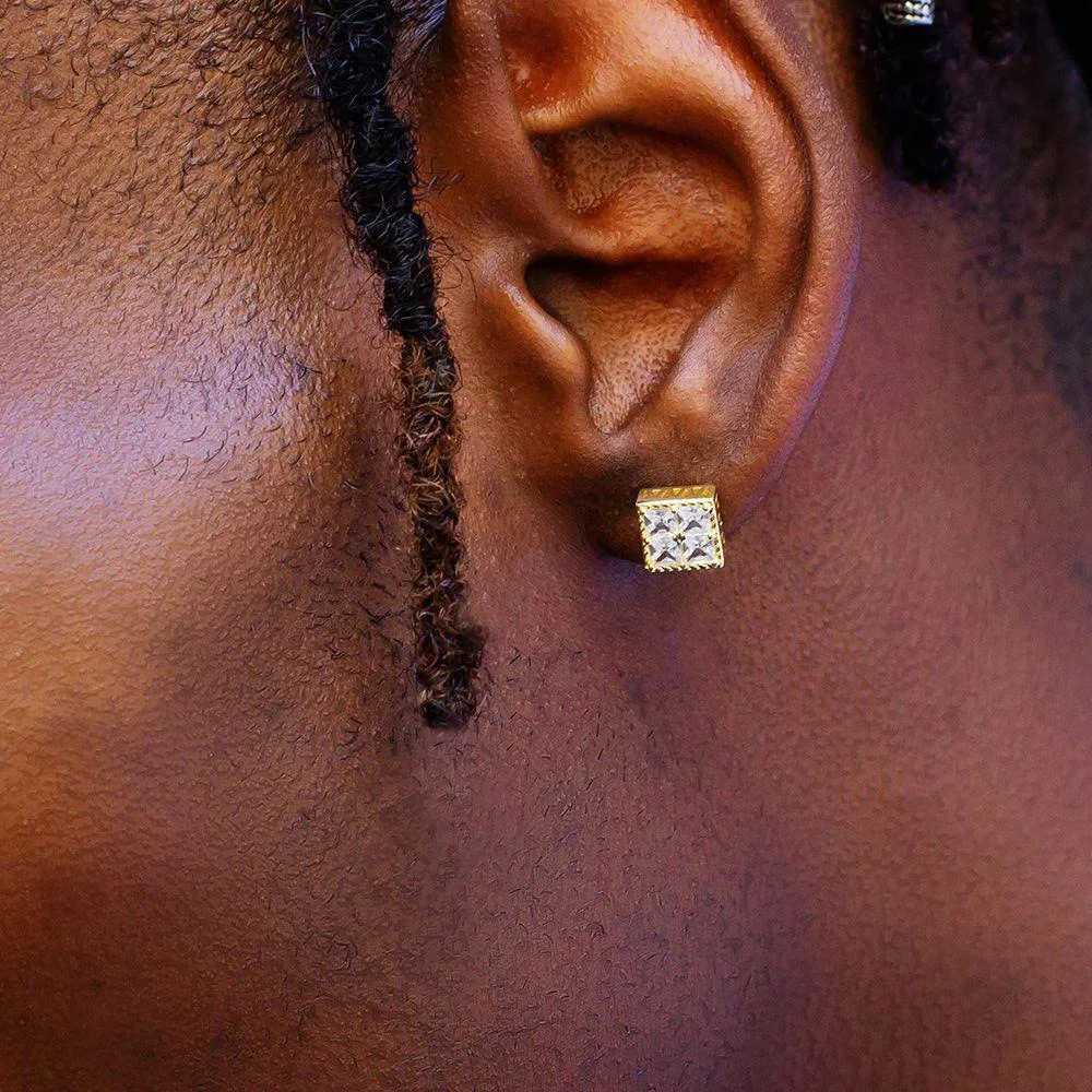 ZAKOL Rock Hip Hop Shiny Square Iced Out Stud Earring for Men Fashion White Gold Color Piercing Ear Accessories