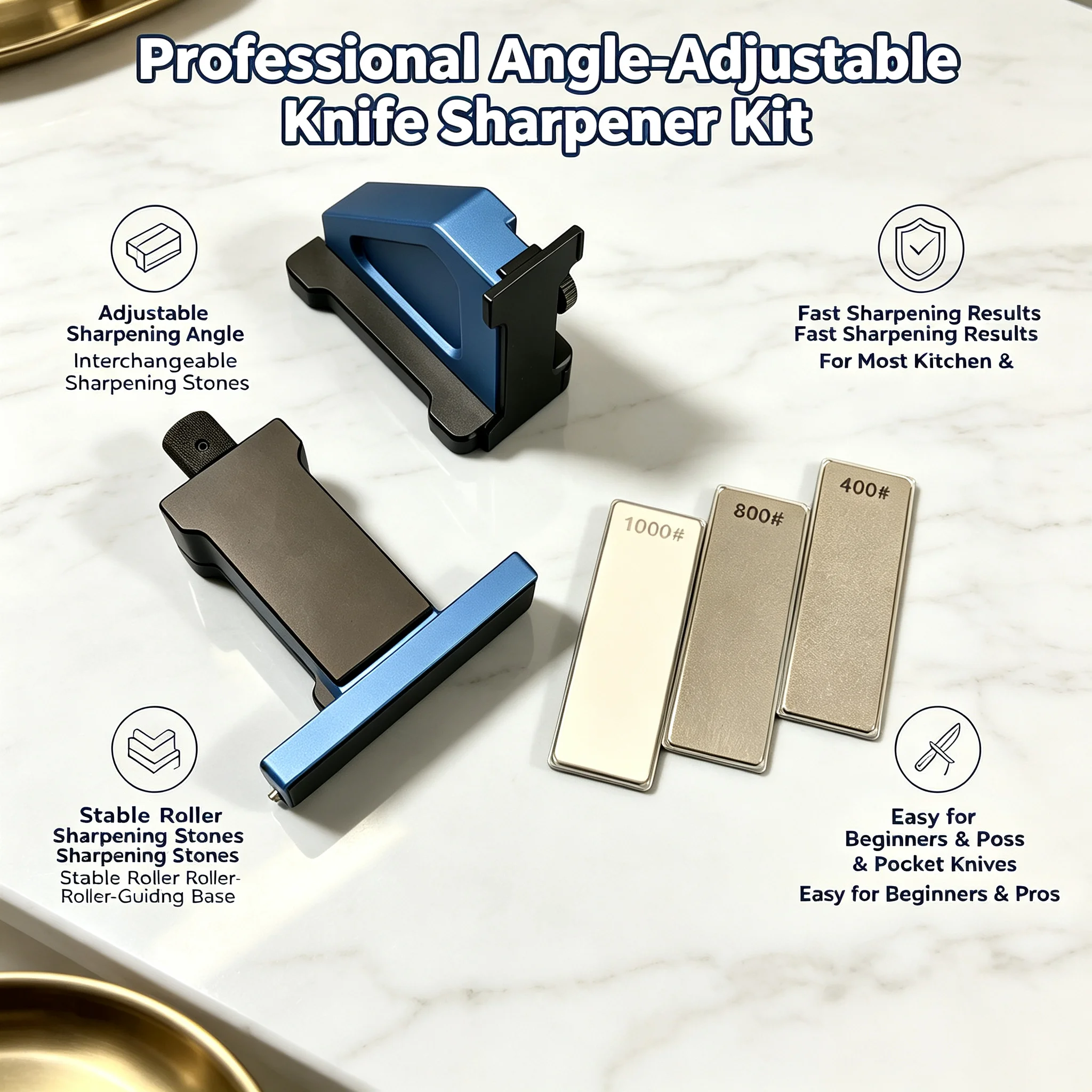 New Design Fixed Angle Knife Sharpening System Professional Apex Knife Sharpener Diamond Stones Set for Restaurant Kitchen Use