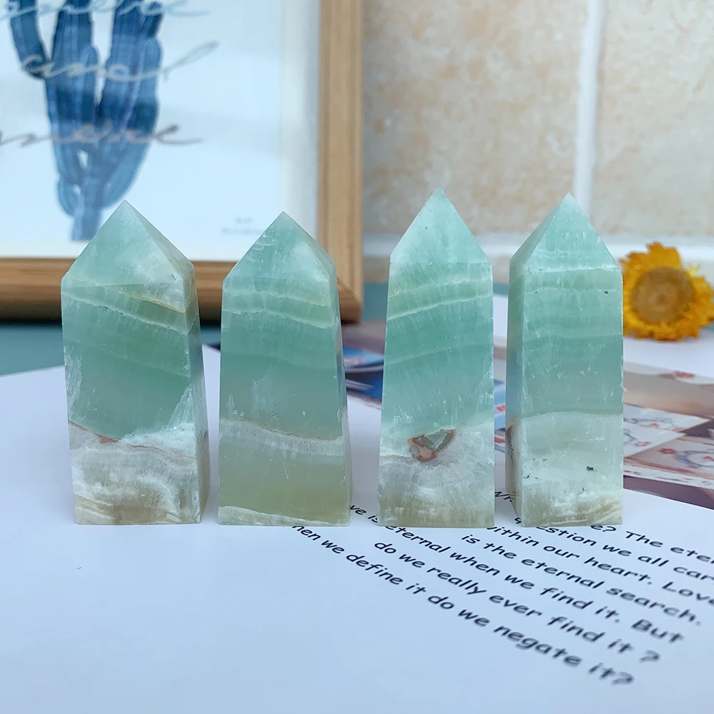 1pc Natural Crystal Caribbean Calcite Four Prism Tower Energy Quartz Magic Stick Gem Point  Health Decoration Gift