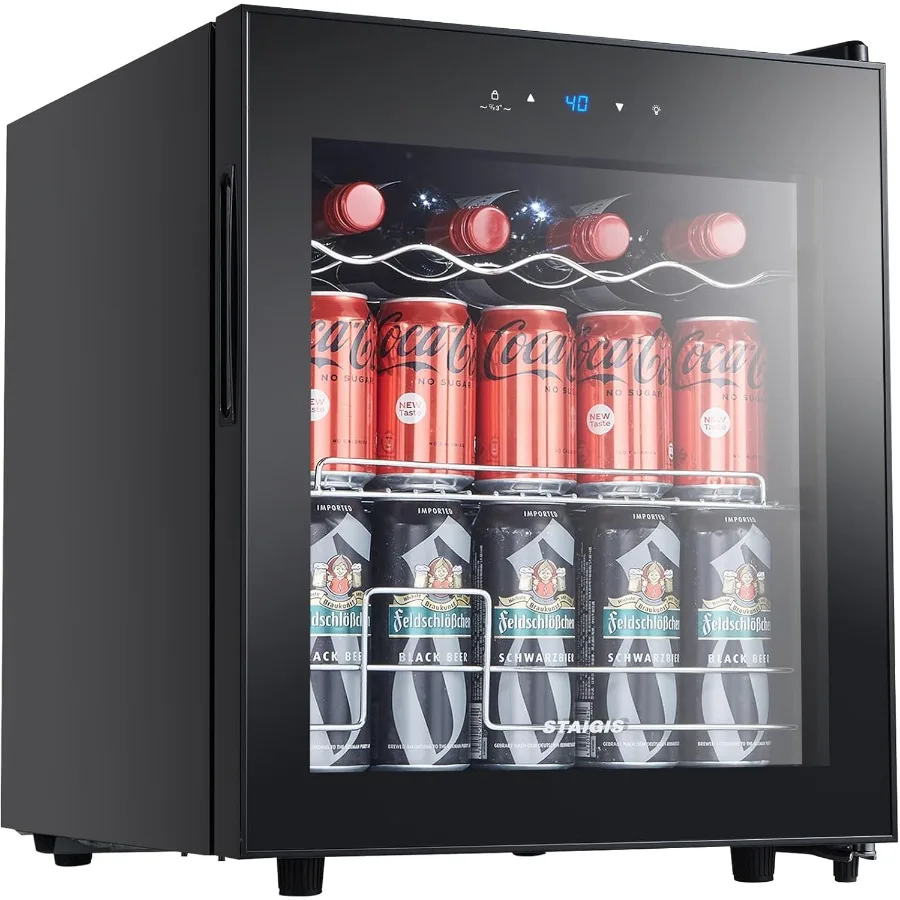 

Compact Beverage Refrigerator with 1.6 Cu.Ft Capacity and 45 Can Storage Ideal for Home Use Freestanding Design with Elegant Gl