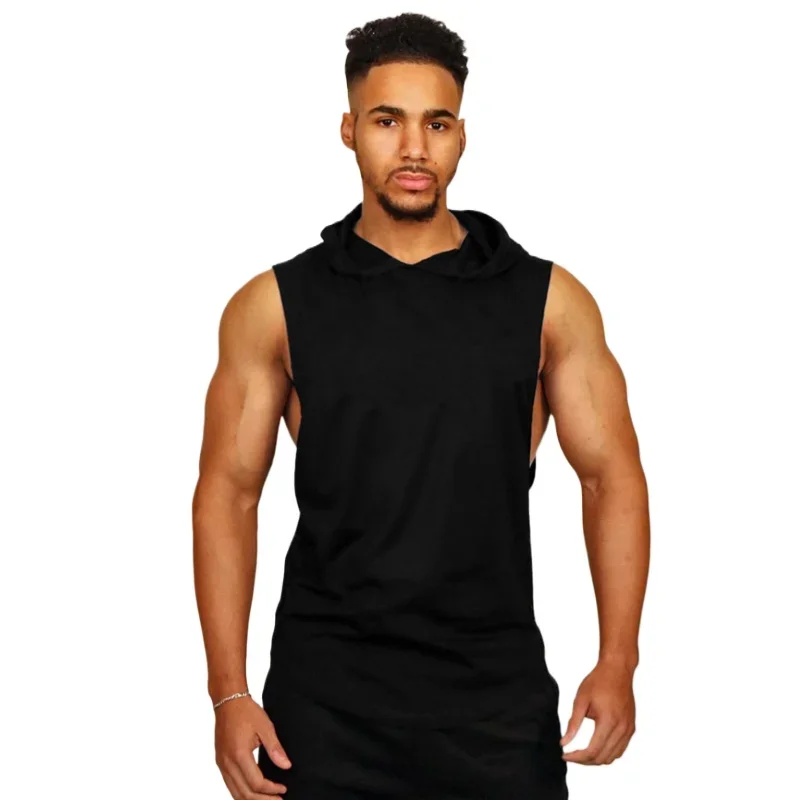 Summer New Brand Solid Color Casual Fashion Hooded Mens Gym Sports Bodybuilding Fitness Workout Tank Top