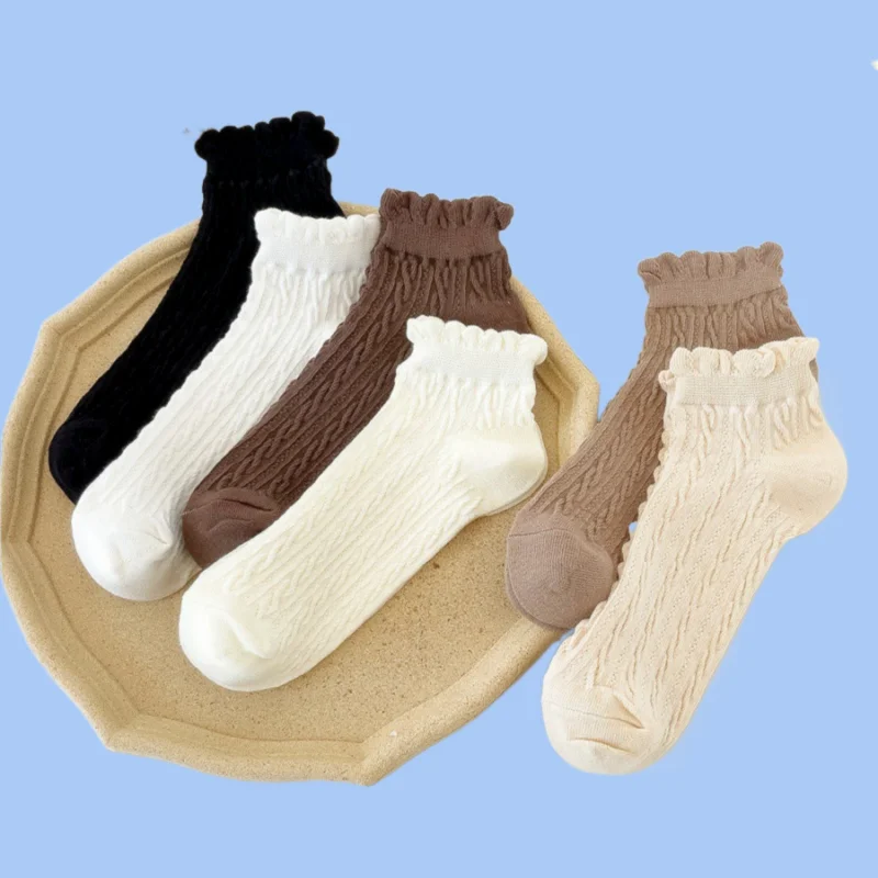 2024 New 5/10 Pairs Lace Socks Women's Short Socks Low Top Coffee Color Socks Autumn Jk Cute Shallow Mouth Student Women's Socks