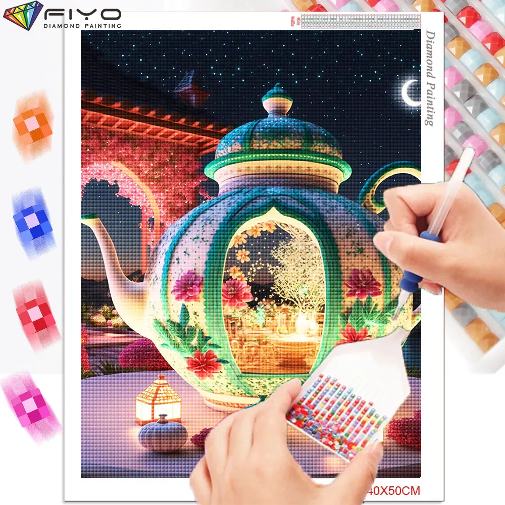 5D Diamond Painting New Arrivals 2023 Fantasy Moon Tea Cup Full Diamond Mosaic Landscape DIY Embroidery Art Picture Home Decor