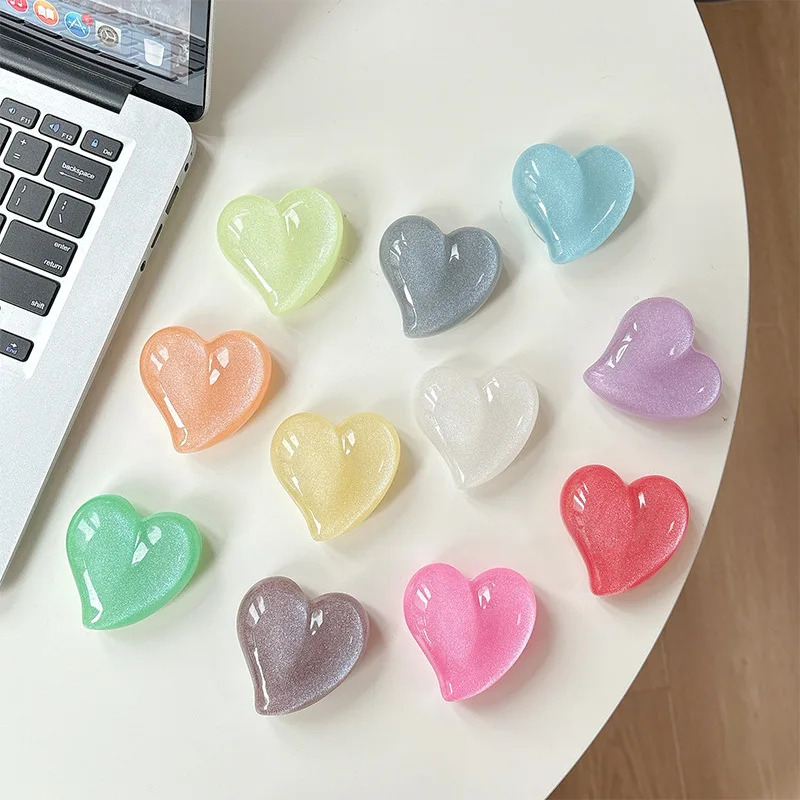 Cute and Shiny Heart-shaped Bubble Phone Grip, Anti Drop Finger Strap with Adhesive Backing Korean Ins Aesthetic Desktop Support