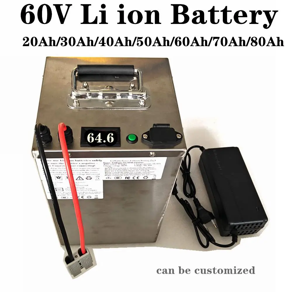 60V 20Ah 30Ah 40Ah 50Ah 60Ah 70Ah 80Ah Литий-ионный аккумулятор для электрического велосипедного скутера 1kw 2kw 3kw 4kw 5kw + зарядное устройство
