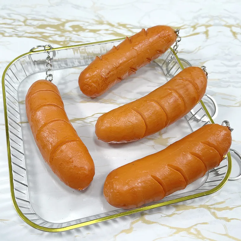 Simulated barbecue sausage hotdog Keychain Artificial Foods sausage kindergarten play Decorative Toys food model Display Props