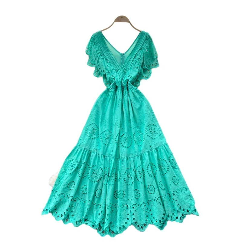 Dress Women Long Dresses A Line Vestidos Streetwear V Neck Fly Sleeve Party Night Elegant Splice Y2k Work Slim Fit Summer 2025