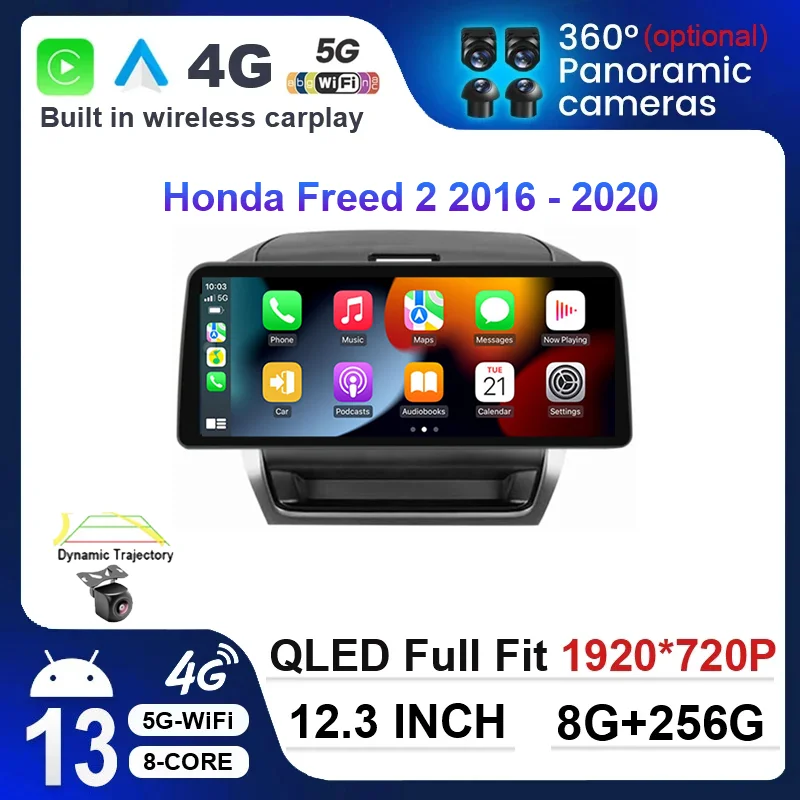 12.3 Inch Android 13 Car Radio Multimedia Player For Honda Freed 2 2016 - 2020 Navigation GPS video 4G WIFI 360 Camera DSP DVR